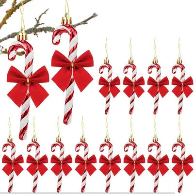 Produktbild von Weihnachtsdeko Zuckerstangen zum Hängen 12 Stück Rot-Weiß Kunststoff 12cm