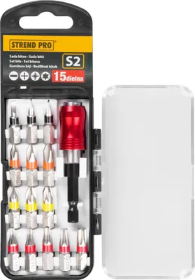 Image de Jeu d'embouts Strend Pro EVE-12077, 15 pieces, L-25 mm, S2 + porte-embouts