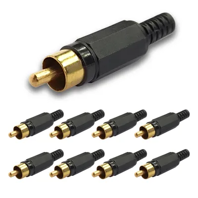 Produktbild von 10x Cinch Stecker Schwarz vergoldet Knickschutz Audio Video Stecker Chinch Löten