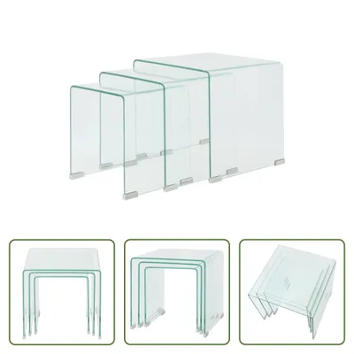 Produktbild von The Living Store Dreiteiliges Satztisch-Set aus gehärtetem Glas Transparent