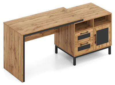 Image de COSTWAY 181 x 60 x 76 cm, table d'appoint en plastique imitation bois, avec 2 compartiments ouverts, 2 tiroirs, une armoire à une porte, des poignées et des pieds surélevés