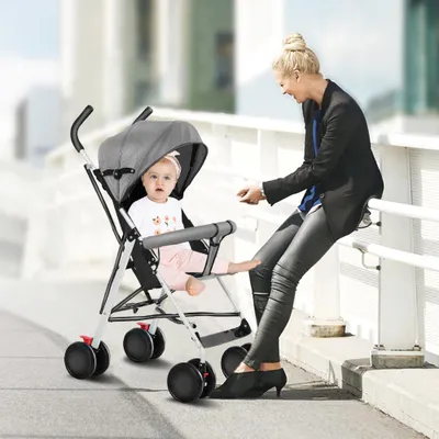 Produktbild von Buggy Kinderwagen zusammenklappbar Leicht 0-2 Jahre mit Regenschutz grau