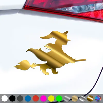Produktbild von PantherPixel Hexe Aufkleber Gothic Esoterik Magische Besen Sticker Auto Geschenkidee Farbe Chrom-Gold