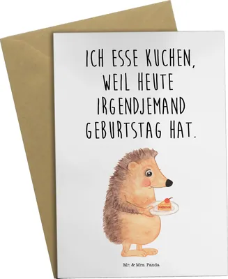 Produktbild von Mr. & Mrs. Panda Grußkarte Igel Kuchenstück - Weiß - Geschenk, hochzeitskarten, Beileidskarte, Kuchen, einladungskarten, Lustige Sprüche, Einladung Party, Torte, Backen