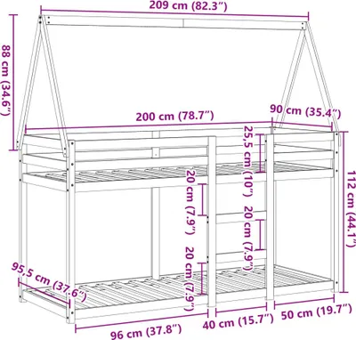 Zdjęcie produktu dla Łóżko Z Piętrem I Daszkiem, Białe, 80X200 Cm, Drewno Sosnowe Lumarko!