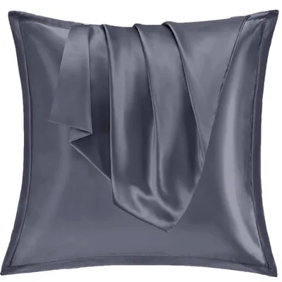 Productafbeelding van Satijn kussensloop, 80x80 cm, 2 stuks, zijdezacht, geschikt voor krullend haar, satijn kussensloop met rits, donkerpaars kussensloop.
