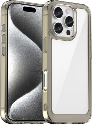 Immagine prodotto di Custodia per iPhone 16 Pro trasparente, protettiva in silicone TPU antiurto grigio titanio