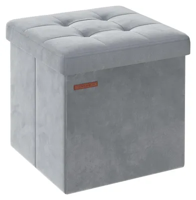 Produktbild von Taubengraue Sitzbox – Aufbewahrungshocker – Fußhocker – MDF-Samt – 300 kg – 38 x 38 x 38 cm