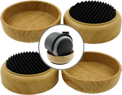 Produktbild von 4 x Möbelgleiter in Holzoptik, Antirutsch-Gummi, Ø 60 mm, für Möbel mit Rollen