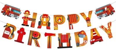 Produktbild von Feuerwehr Happy Birthday Girlande für Kindergeburtstag Party Deko Banner