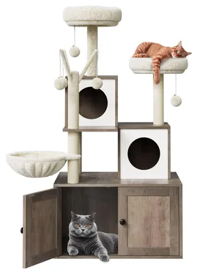 Productafbeelding van Kattenmeubel - Kattenbakkast - Klimhuisje - Kattenbakmeubel - Kattenkrabpaal - Ruimtebesparend Ontwerp