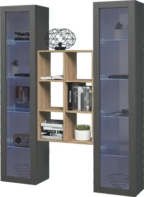 Produktbild von Wohnwand >Benevent< (3-teilig) in Anthrazit matt - 140x180x30 (BxHxT)