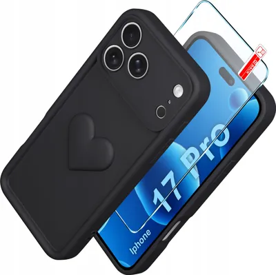 Immagine prodotto di Custodia in silicone opaca per iPhone 17 Pro, con motivo a cuore + vetro protettivo 9H