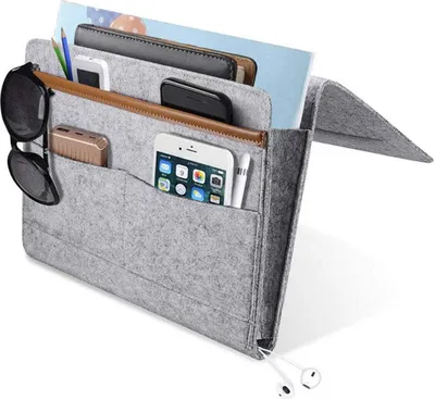 Produktbild von Nachttasche – Hellgrau – Filz-Aufbewahrungstasche für Bett oder Sofa – Bett-Organizer