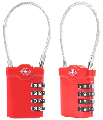 Immagine prodotto di Lucchetti per valigie TSA, confezione da 2 pezzi, colore rosso, con combinazione a 4 cifre e cavo flessibile da 14 cm