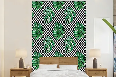 Produktbild von MuchoWow® Fototapete für Wohnzimmer oder Schlafzimmer Wandtapete Vinyl Motivtapete Monstera - Abstrakt - Muster - 225x350 cm - Schlafzimmer tapete