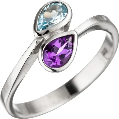 Produktbild von Ring Damenring mit Amethyst lila violett & Blautopas hellblau blau 925 Silber Innenumfang 58mm  Ø18.5mm