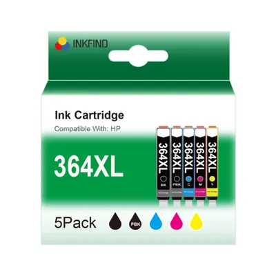 Produktbild von INKFIND 364XL für HP364 HP 364 HP364X HP 364XL Tinte 5er-Pack (Fotoschwarz, Schwarz, Cyan, Magenta, Gelb) für HP Photosmart 5510, 5514, 5515, 5520, 55