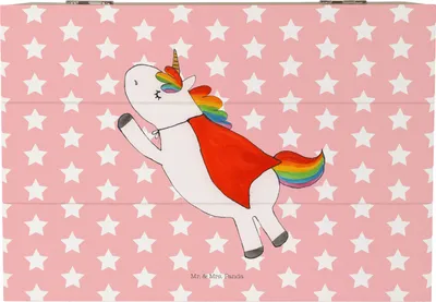 Produktbild von Mr. & Mrs. Panda Geschenkbox Einhorn Super 22 x 15 cm - Rot Pastell - Geschenk, Unicorn, Einhörner, Traummann, fotobox, Truhe, Freundin, Erinnerungskiste, schatztruhe