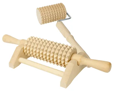 Produktbild von 3 tlg. Massageroller Set Holz Buche Naturbelassen für Rücken Nacken Oberschenkel Hände Füße Massage Roller mit Griff für Körper Muskelentspannung