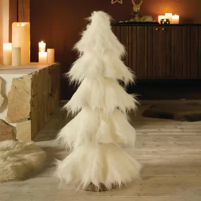 Produktbild von Tannenbaum "Schneeweiß" mit Langhaar Kunstfell, 70 cm groß, Weihnachtsbaum Alternative, Kunstbaum Weihnachten