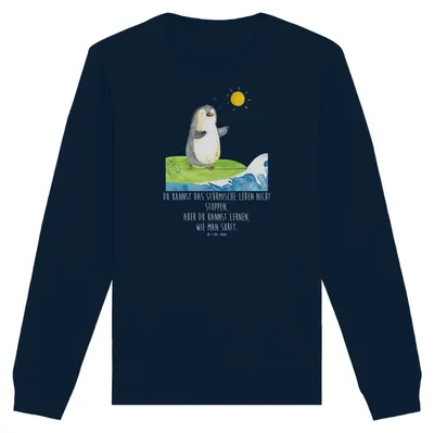 Produktbild von Mr. & Mrs. Panda Baumwoll Pullover Pinguin Surfer Größe XXL - French Navy - Geschenk, Sweater, Portugal, Urlaub, Rundhals Sweatshirt, Motiviert, Pulli, Hawaii