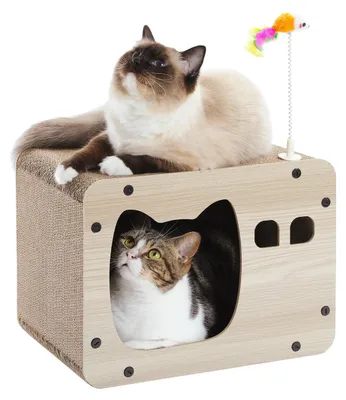 Image de Tapis griffoir pour chats en carton avec jouets