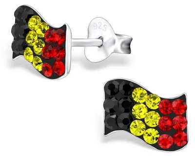 Produktbild von WM Ohrstecker: Flaggen Kristall Ohrringe Silber Fahne Fanartikel Schmuck Belgien (Belgium)