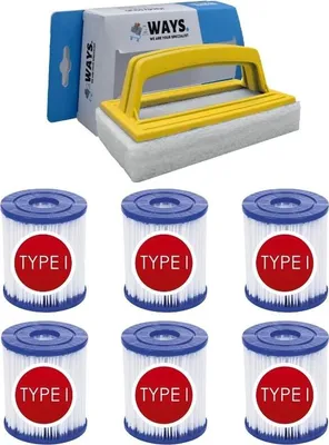 Produktbild von Bestway - Typ I Filter geeignet für Filterpumpe 58381 - 6 Stück & WAYS Scheuerbürste
