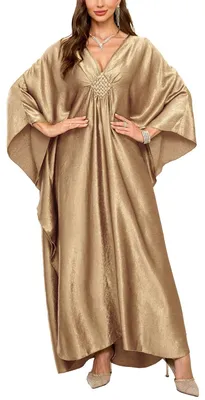 Imagen del producto de Solidchoice - Vestido largo con cuello en V y mangas estilo kimono, color beige