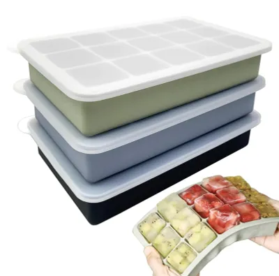 Immagine prodotto di Stampini in silicone per cubetti di ghiaccio, confezione da 3 pezzi con coperchi