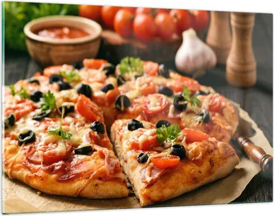 Produktbild von Bilder auf glas - Pizza Käse Tomaten - 120x80cm - Glasbilder - Wandbilder - Kunstdruck - zum Aufhängen bereit - Wanddekoration aus Glas - Glas Bilder - Wandbild auf Glas - Einteilig - GAA120x80-3907