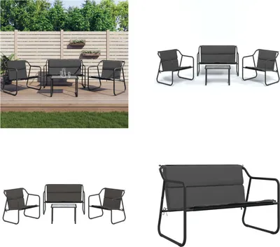Produktbild von vidaXL 4 tlg. Garten Lounge Set mit Kissen Anthrazit Stahl - Garten Lounge Set - Garten Lounge Sets - Lounge Set - Gartenmöbel Set