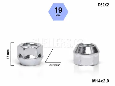 Obrázek produktu pro Kolová matice M14x2,0 kužel otevřená, klíč 19, D62X2, výška 17 mm