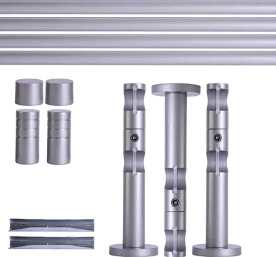 Produktbild von Gardinenstange Set, 2-läufig, ⌀ 19 mm, 400 cm, silber + Wand, Rillen-Kappe Komplettset mit Halterungen & Endstücke, Vorhangstange in Silber, Rot-Bronze & Anthrazit, 120–400cm, Eisen, Aluminum Victoria M.