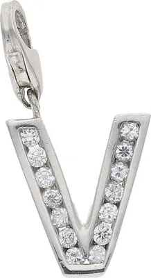 Produktbild von JuwelmaLux Charm Anhänger Buchstabe "V" 925/000 Sterling Silber mit synth. Zirkonia JL30-02-3656