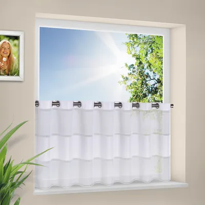 Produktbild von Scheibengardine "Sambia" mit weißen Streifen und Ösen halbtransparent 140cm x 53cm