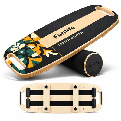 Produktbild von FunLife MOVE Balance Board Holz mit Rolle – Profi Gleichgewichtstrainer mit 3-stufigem Balance System, Core Training, Fitness & Stabilität, bis 150 kg