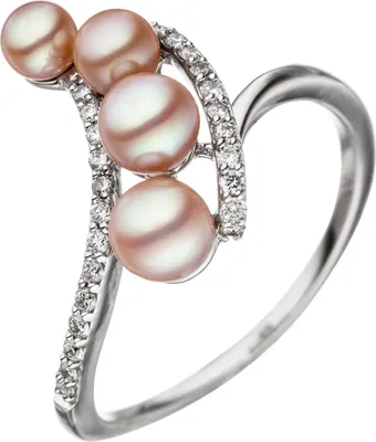 Produktbild von Gr. 58 Damen Ring 585 Weißgold 4 Süßwasser Perlen rosa 24 Diamanten Brillanten