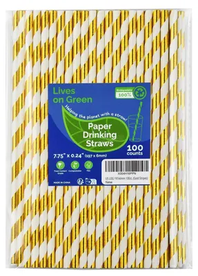 Obrázok produktu pre Papierové slamky, zlaté/biele prúžky, 19,7 cm, 100 kusov, vhodné na párty a rôzne udalosti