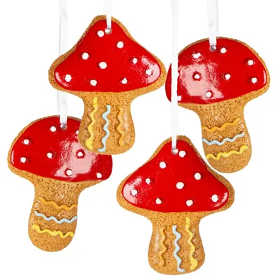 Produktbild von 4 Fliegenpilz Anhänger zum Aufhängen rot braun 7 cm