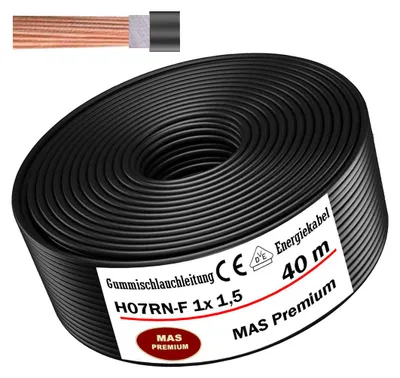 Immagine prodotto di 40 m di tubo in gomma cavo da cantiere H07RN-F 1x1,5 Flessibile per elettrodomestici