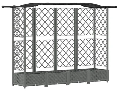 Image de Jardinière surélevée vidaXL avec treillis et toit, gris clair, 203,5 x 40 x 123 cm