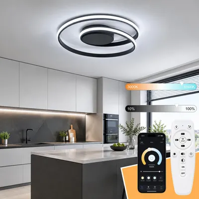 Produktbild von Smarter schwarzer LED-Deckenlampen 50 cm – mit Fernbedienung & App, dimmbares 3000–6500K mit 3 Farbtemperaturen, Memory-Funktion, Nachtlicht & Timer –