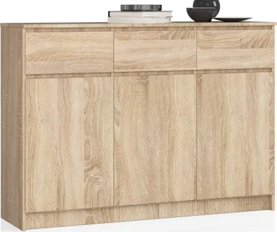 Produktbild von Kommode AKORD K140 Sonoma-Eiche 138 cm 3 Türen 3 Schubladen 6 Ebenen B138 x H99 x T40 cm
