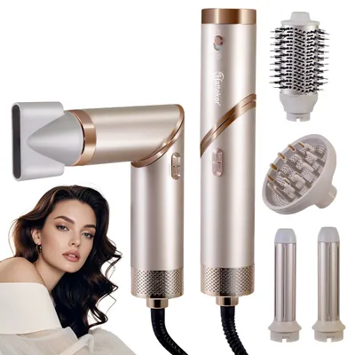 Produktbild von Hatteker Haartrockner 5-in-1 Warmluftbürste Föhn & Styler – 110.000 RPM, Faltbar, Ionentechnologie, Kaltluftfunktion
