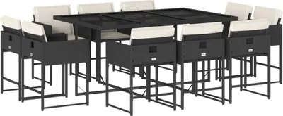 Produktbild von 11-tlg. Garten-Essgruppe mit Kissen Schwarz Poly Rattan