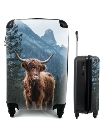 Produktbild von MuchoWow® Koffer Handgepäck Trolley Rollkoffer Kleine Reisekoffer mit 4 Rollen - Schottischer Highlander - Tiere - Wald - Cabin Size < 55x40x23 cm & 55x40x20 cm - Fotokoffer - Kabinenkoffer - Boardgepäck - Reise-Box - Reisekoffer - Reisegepäck - Koffer mit Bild - Trolley für Kinder