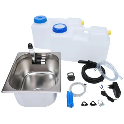 Produktbild von 230V Spülbecken Set Camping mobile Spüle Bausatz 12L Kanister Waschbecken