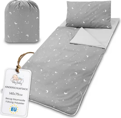 Produktbild von Schlafsack Kinder mit Kissen und Reißverschluss für Baby 3-7 Jahre - 140 x 75 cm Kinderschlafsack Indoor für Kindertagesstätte Kindergarten Deckenschlafsack Monde